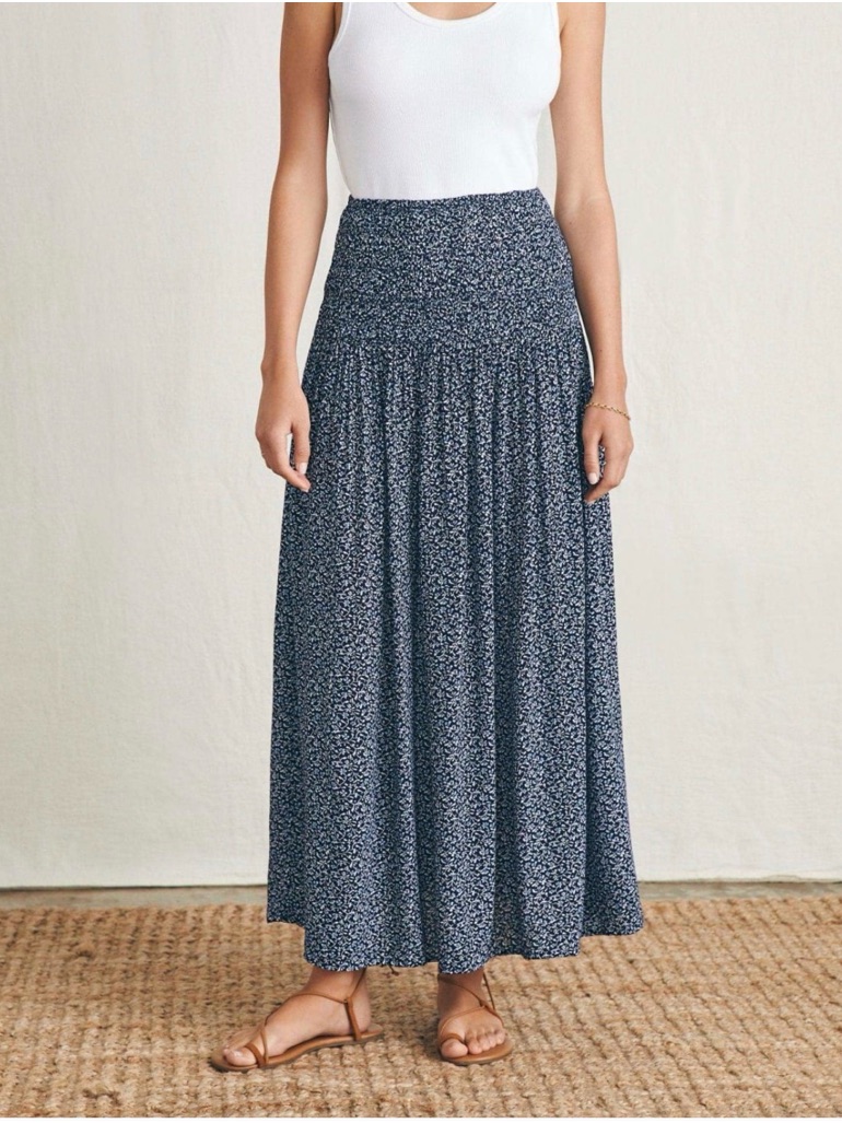 Faherty Alisee Maxi Skirt Navy Riverton Ditsy Size Small